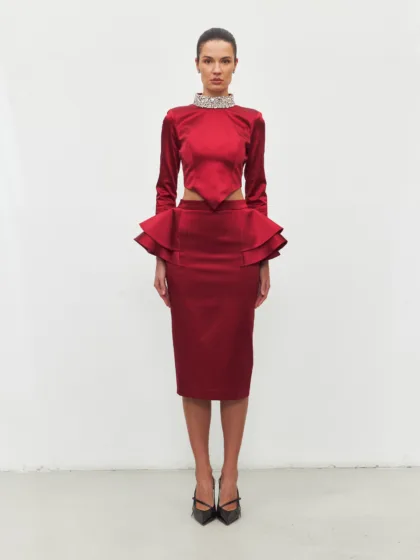 Crimson Peplum Etek