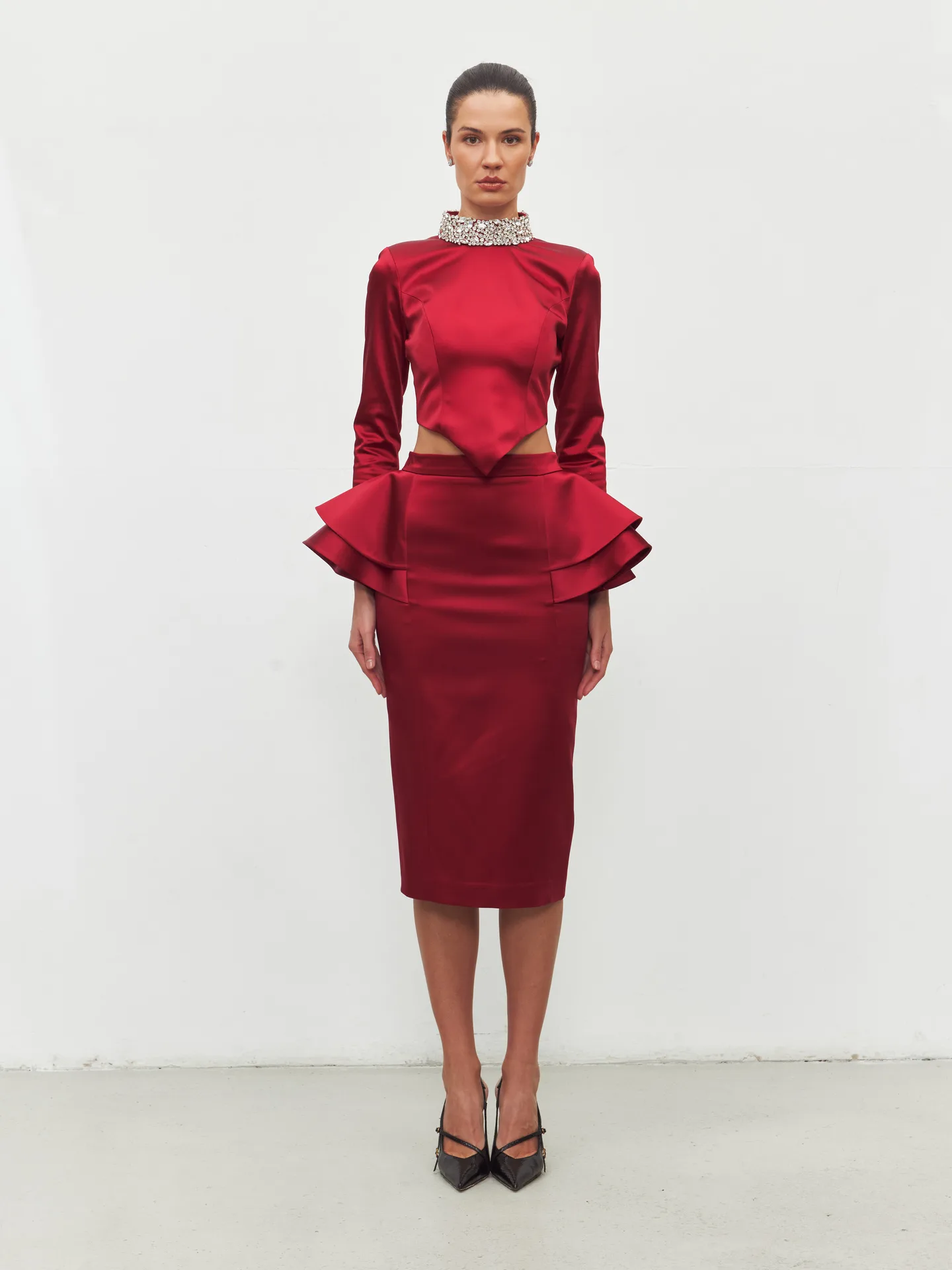 Crimson Peplum Etek
