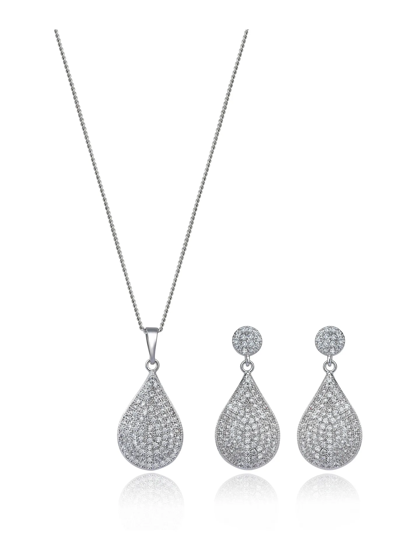 Damla Formlu Pave Taşlı Tasarım Altın Kolye & Küpe Set