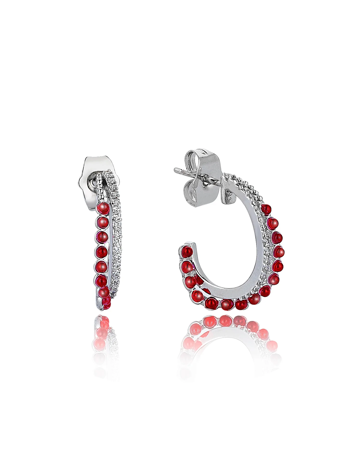Ruby Sıra Taşlı Tasarım Halka Altın Küpe